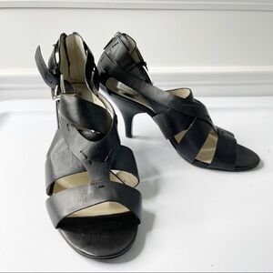 Michael Kors black‎ leather heel sandals size 10